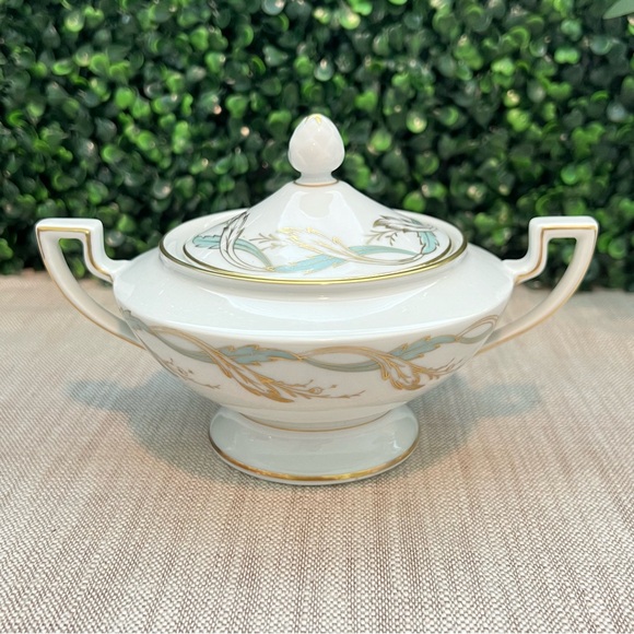 Royal Tettau Princess Blue Green Gold | Creamer & Covered Sugar Bowl Set Germany - Picture 8 of 16